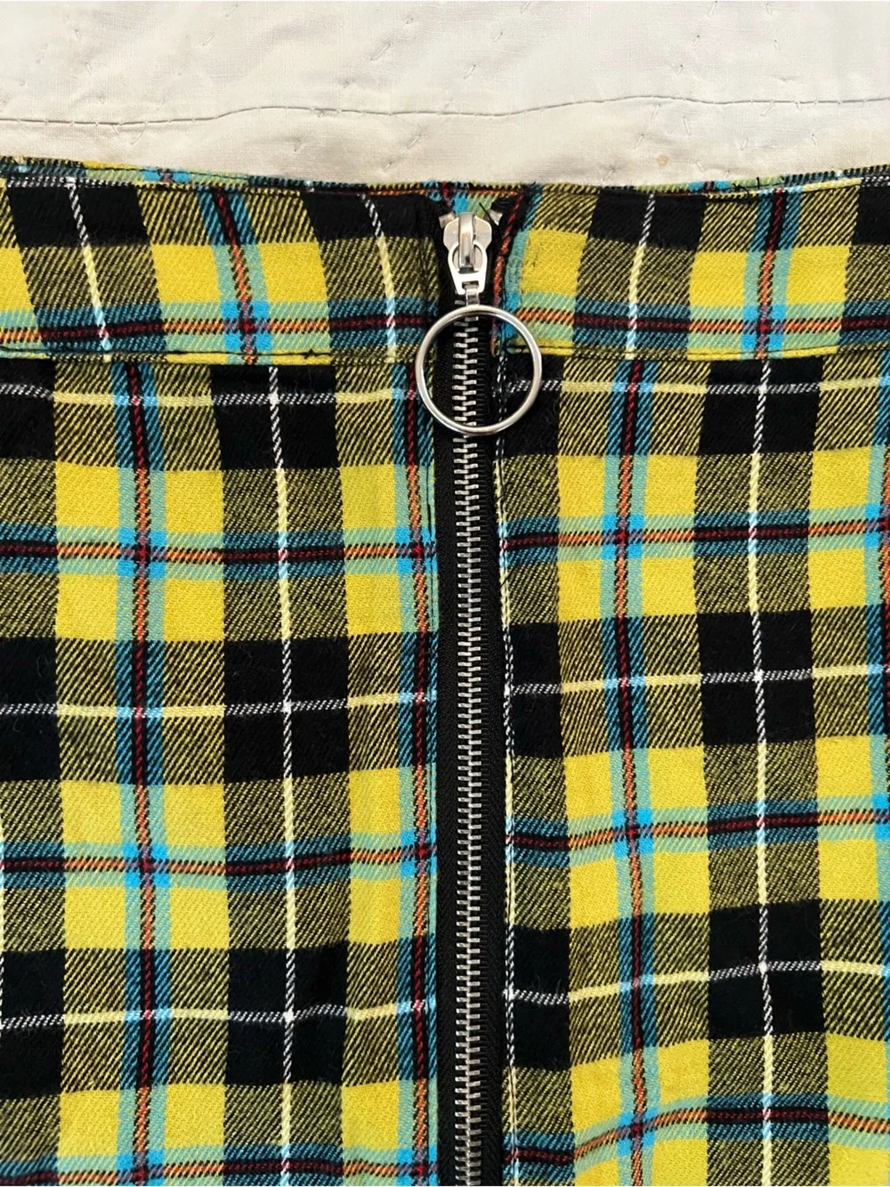 Forever 21 Yellow and Black Plaid Zip-Front Mini Skirt